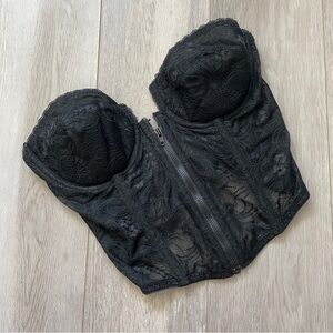 Vintage Lace Corset strapless full zip sheer womens Black (size 34B) goth party